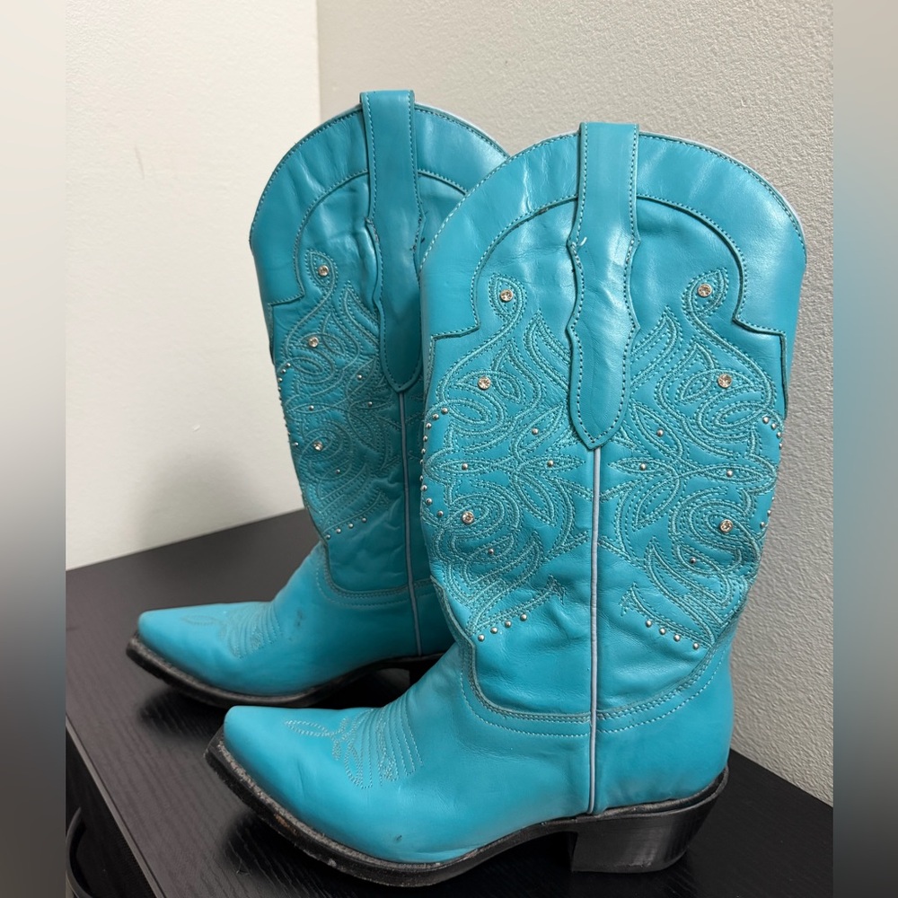 Rock’Em Turquoise Western Cowboy Boots 100% Leather Made in Mexico